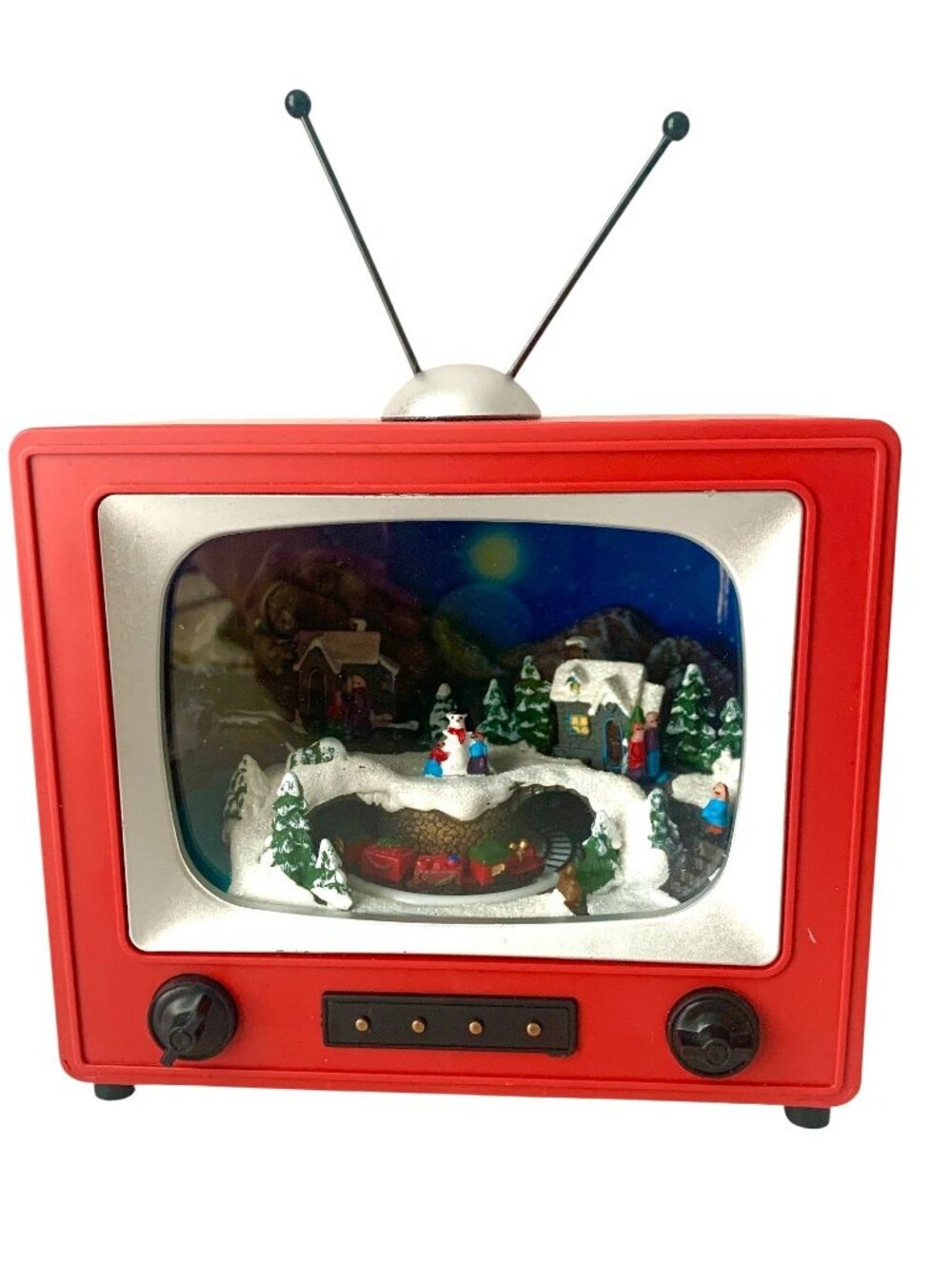 Moments in TIME Red Retro TV Christmas Snowy Village Home Scene LED Lights